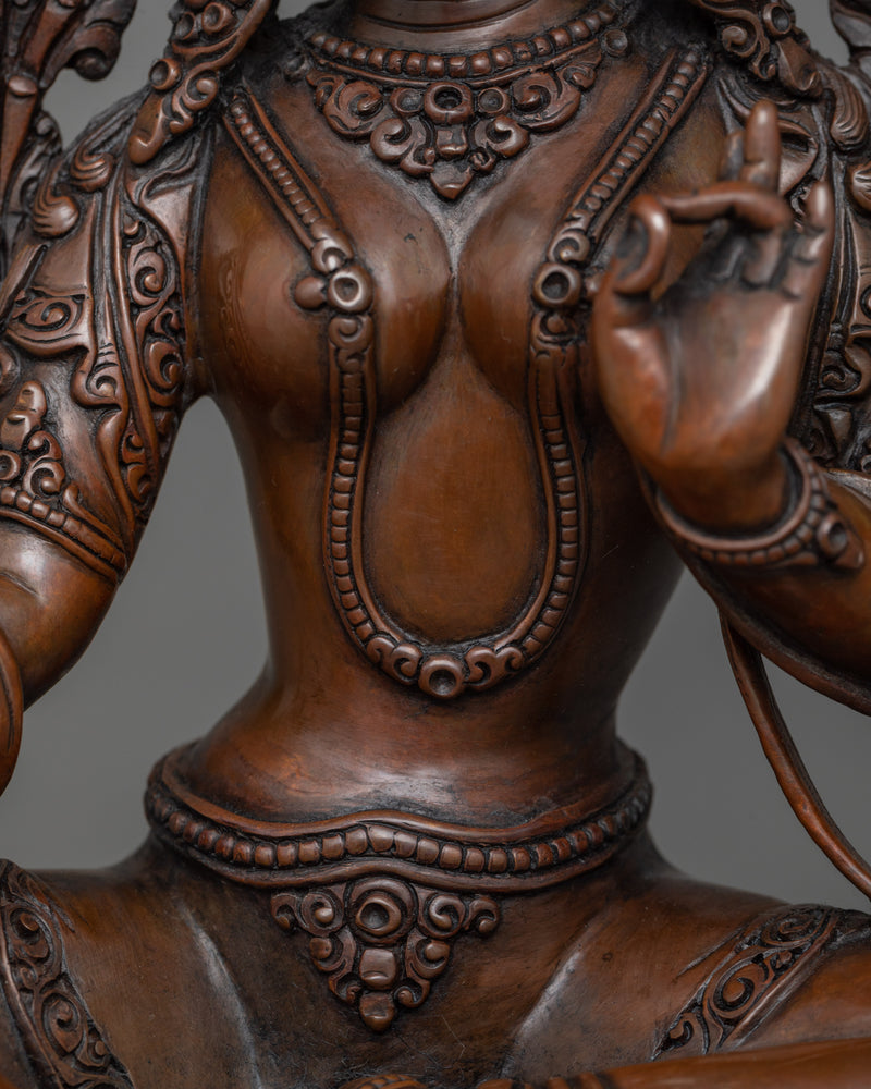 Green Tara Chocolate Oxidized Sculpture | A Vision of Compassionate Protection
