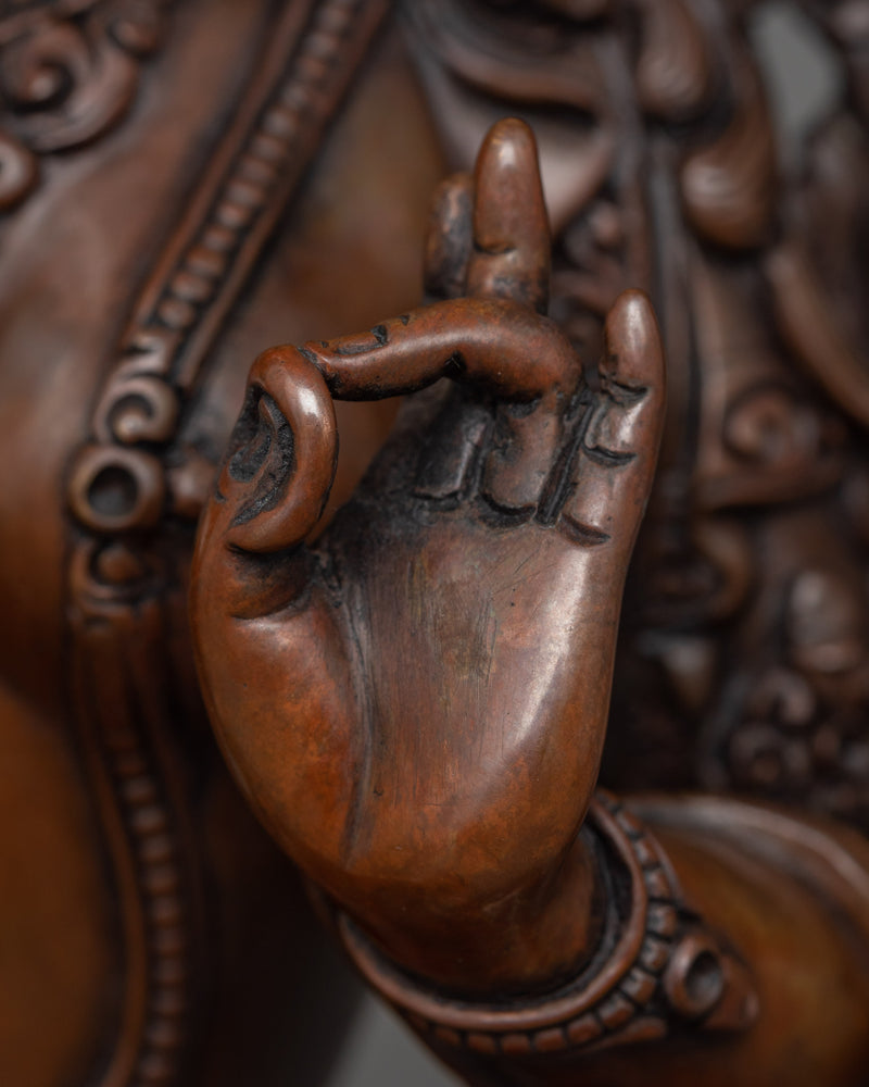 Green Tara Chocolate Oxidized Sculpture | A Vision of Compassionate Protection
