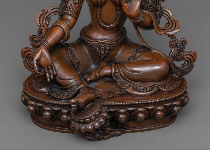 Green Tara Chocolate Oxidized Sculpture | A Vision of Compassionate Protection