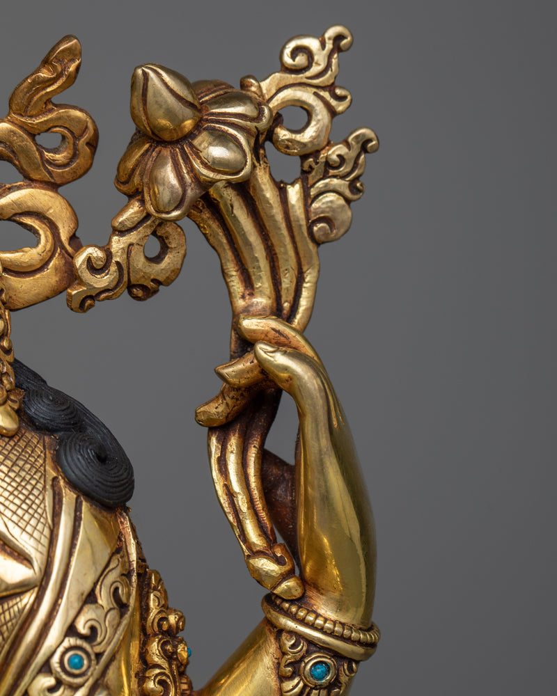 Bodhisattva Chenrezig Sculpture in Triple-Layered 24K Gold | A Masterpiece of Compassion and Grace