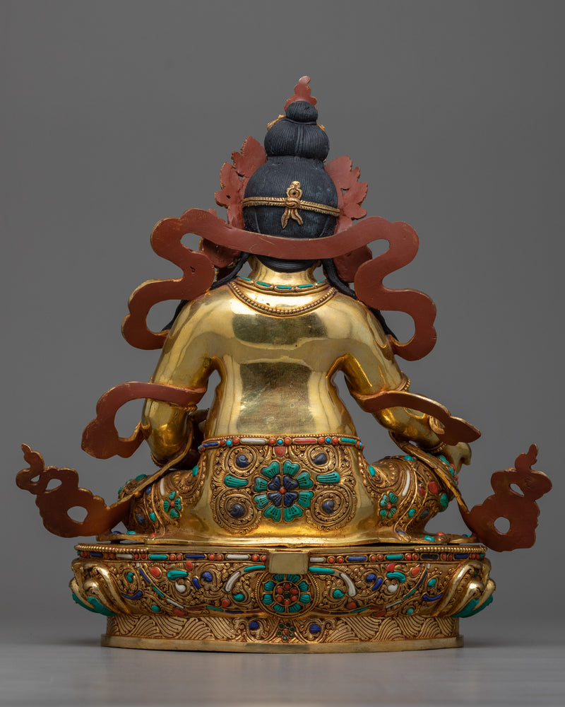 Dzambala Gilt Sculpture in Triple-Layered 24K Gold | Embodiment of Wealth and Prosperity