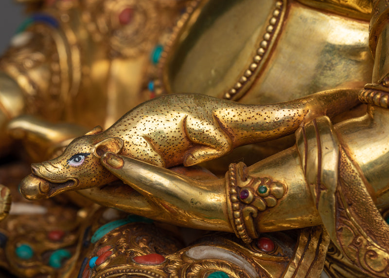 Dzambala Gilt Sculpture in Triple-Layered 24K Gold | Embodiment of Wealth and Prosperity