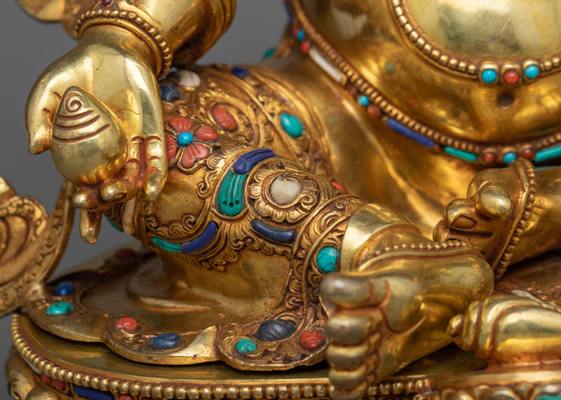Dzambala Gilt Sculpture in Triple-Layered 24K Gold | Embodiment of Wealth and Prosperity