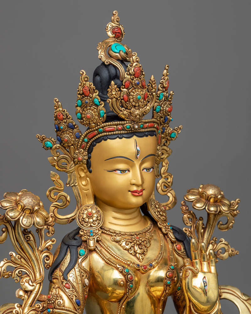 White Tara Gilt Statue in Triple-Layered 24K Gold | A Symbol of Healing and Compassion