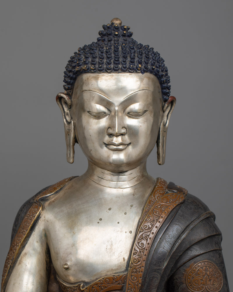 Buddha Shakyamuni with Guardian Dharmapalas | A Silver-Plated Meditation Ensemble