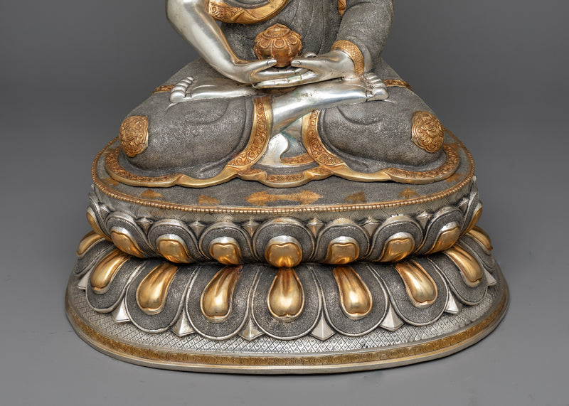 Tibetan Amitabha Buddha Sculpture | 24K Gold and Silver Plating