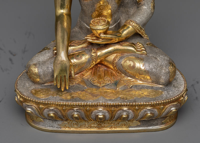 Shakyamuni Buddha Sculpture | 24K Gold and Silver Plated| Himalayan Art