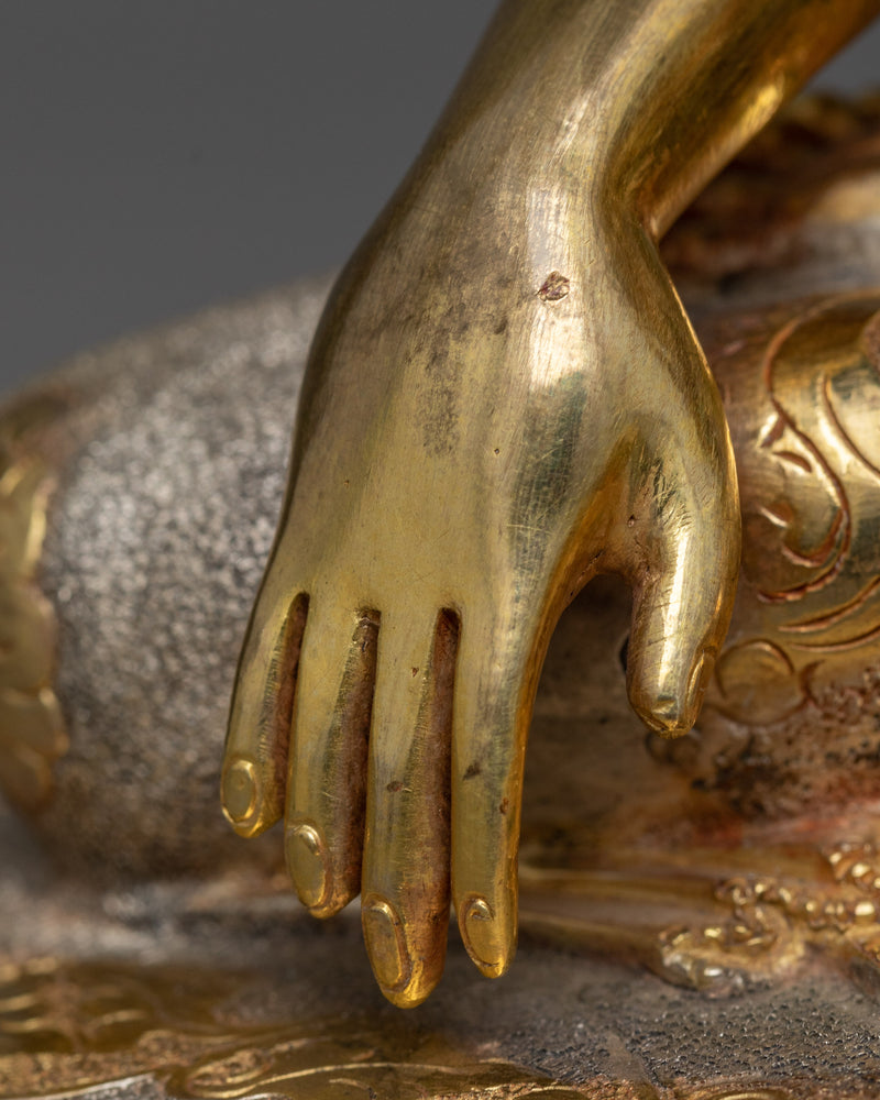 Shakyamuni Buddha Sculpture | 24K Gold and Silver Plated| Himalayan Art