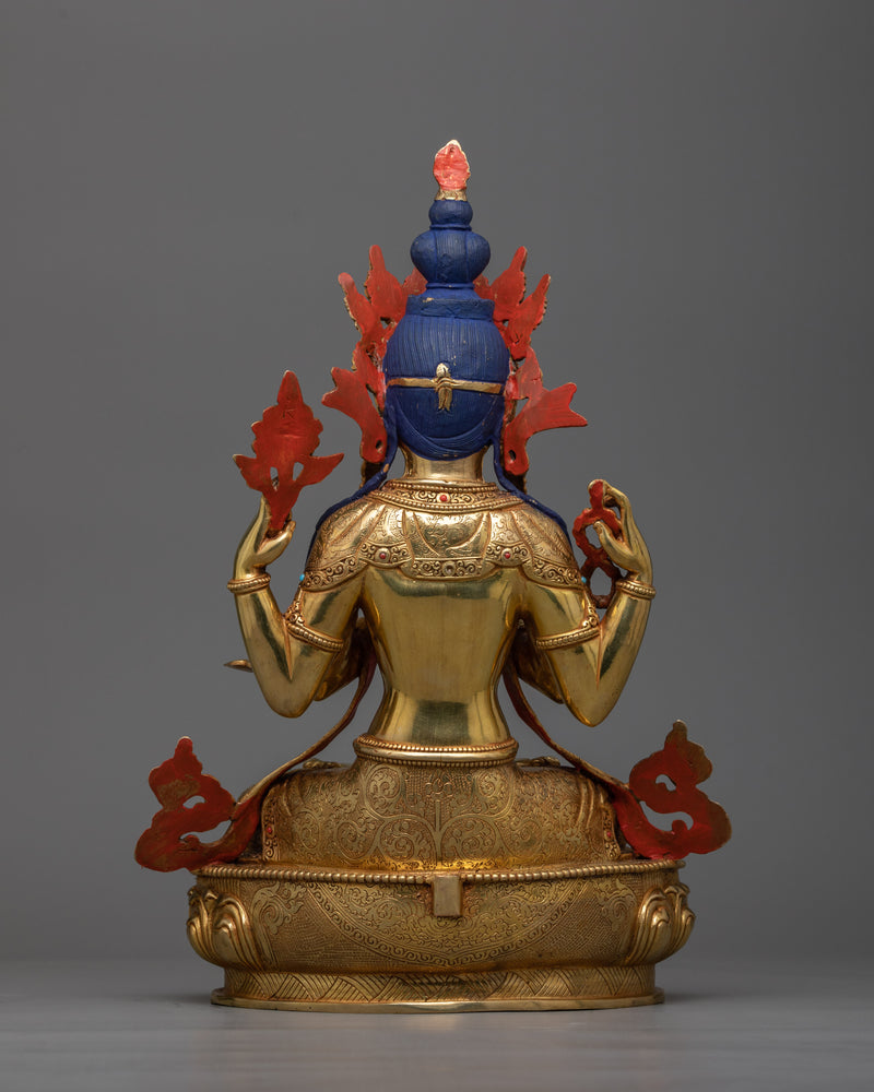 Bodhisattva of Compassion Chenrezig Statue | Embodiment of Compassion in 24K Gold