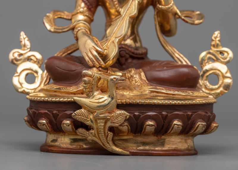 Saraswati Copper Statue in 24K Gold | Goddess of Wisdom and Arts
