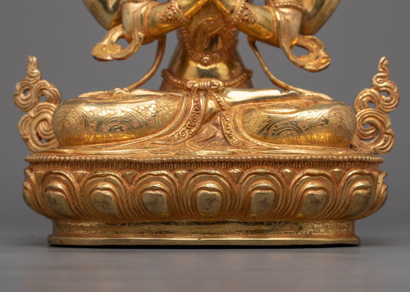 Chenrezig Sculpture in 24K Gold | Emblem of Compassion for Shrines