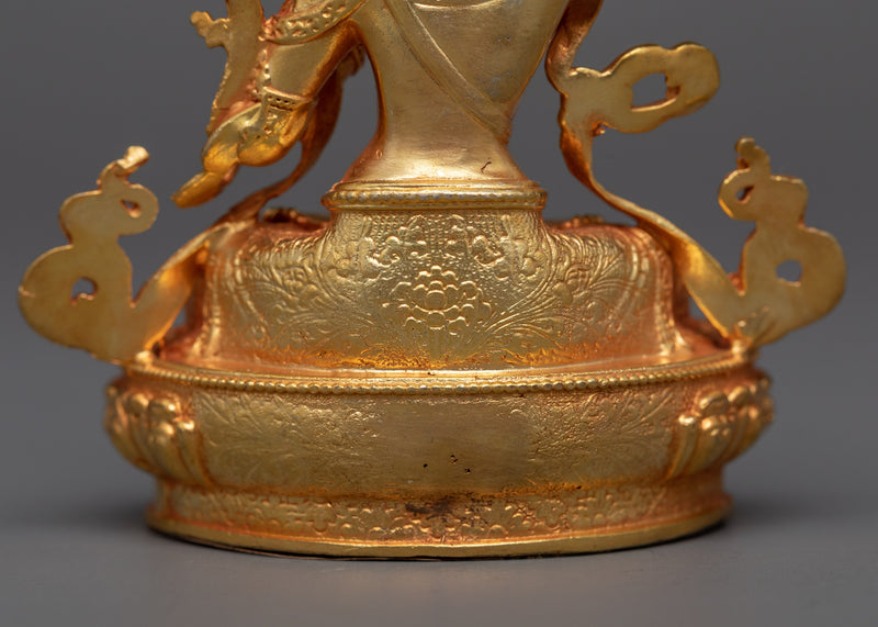 Miniature Manjushri Statuette for Altar in 24K Gold | Wisdom in Compact Form