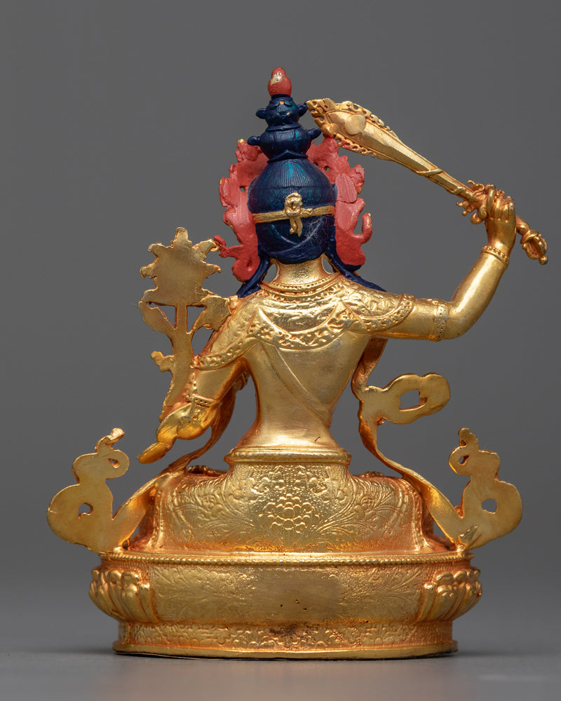 Miniature Manjushri Statuette for Altar in 24K Gold | Wisdom in Compact Form