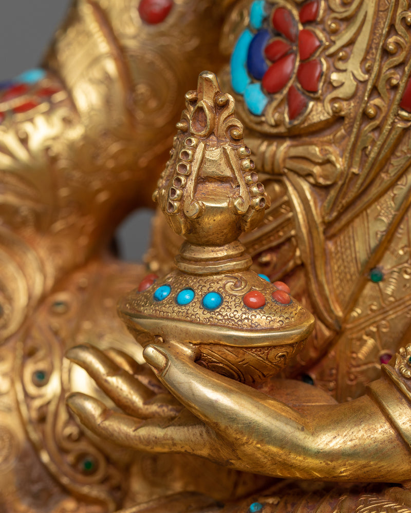 Guru Rinpoche Gilt Statue | Spiritual Guide in 24K Gold Splendor