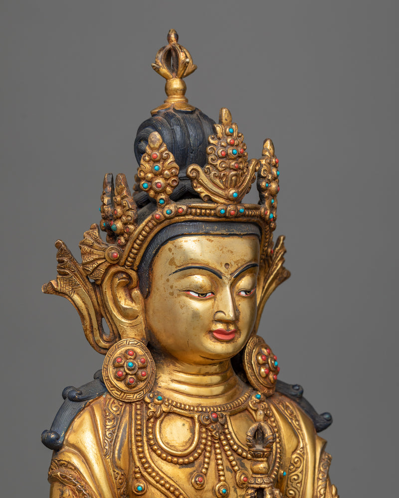 Vajrasattva Gilt Statue | Antique Finish and 24K Gold Elegance