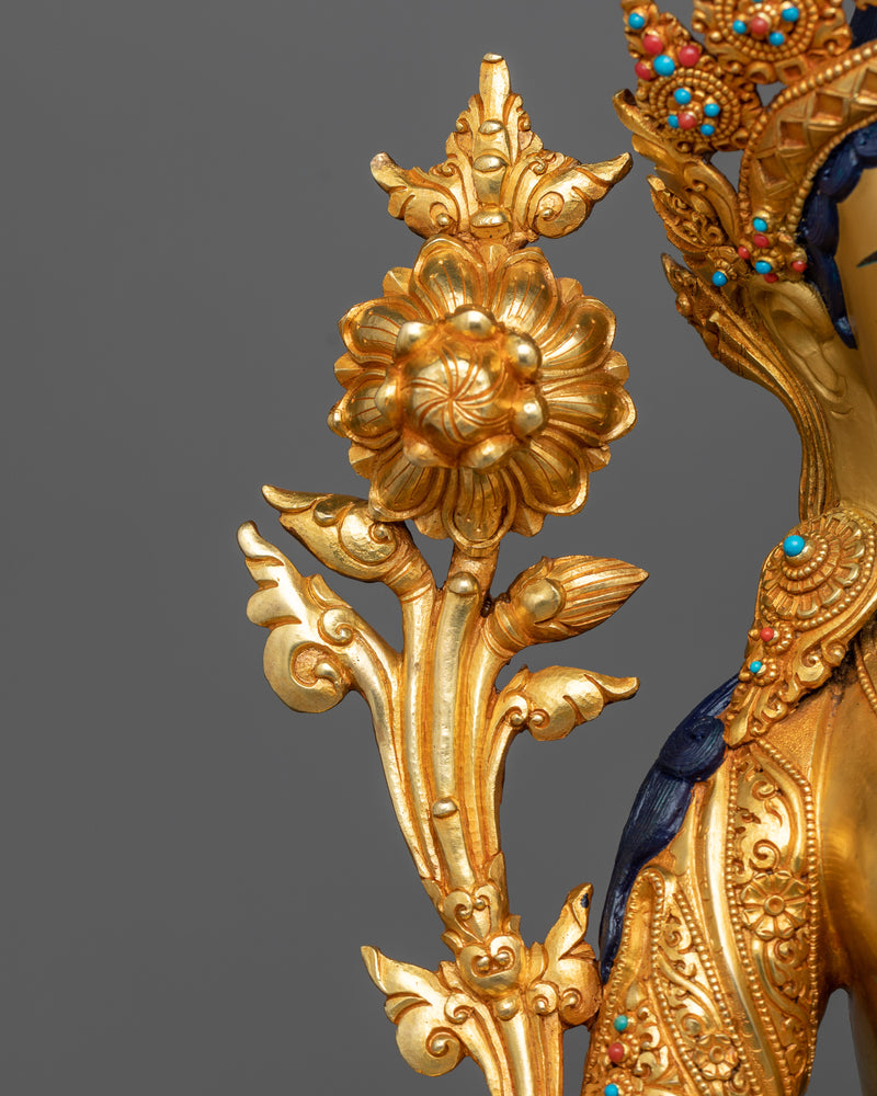 Premium Green Tara Gilt Statue | Radiance in 24K Gold