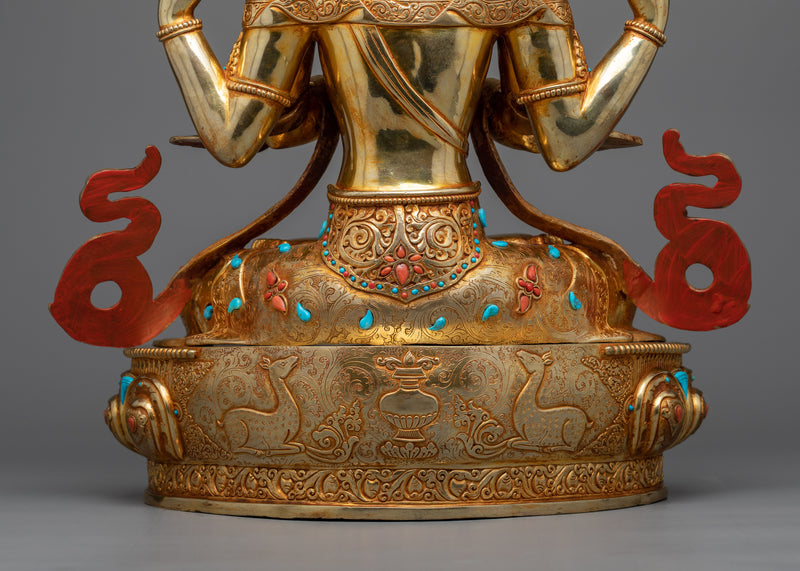 Chenrezig Gilt Copper Statue | Compassion in 24K Gold Splendor