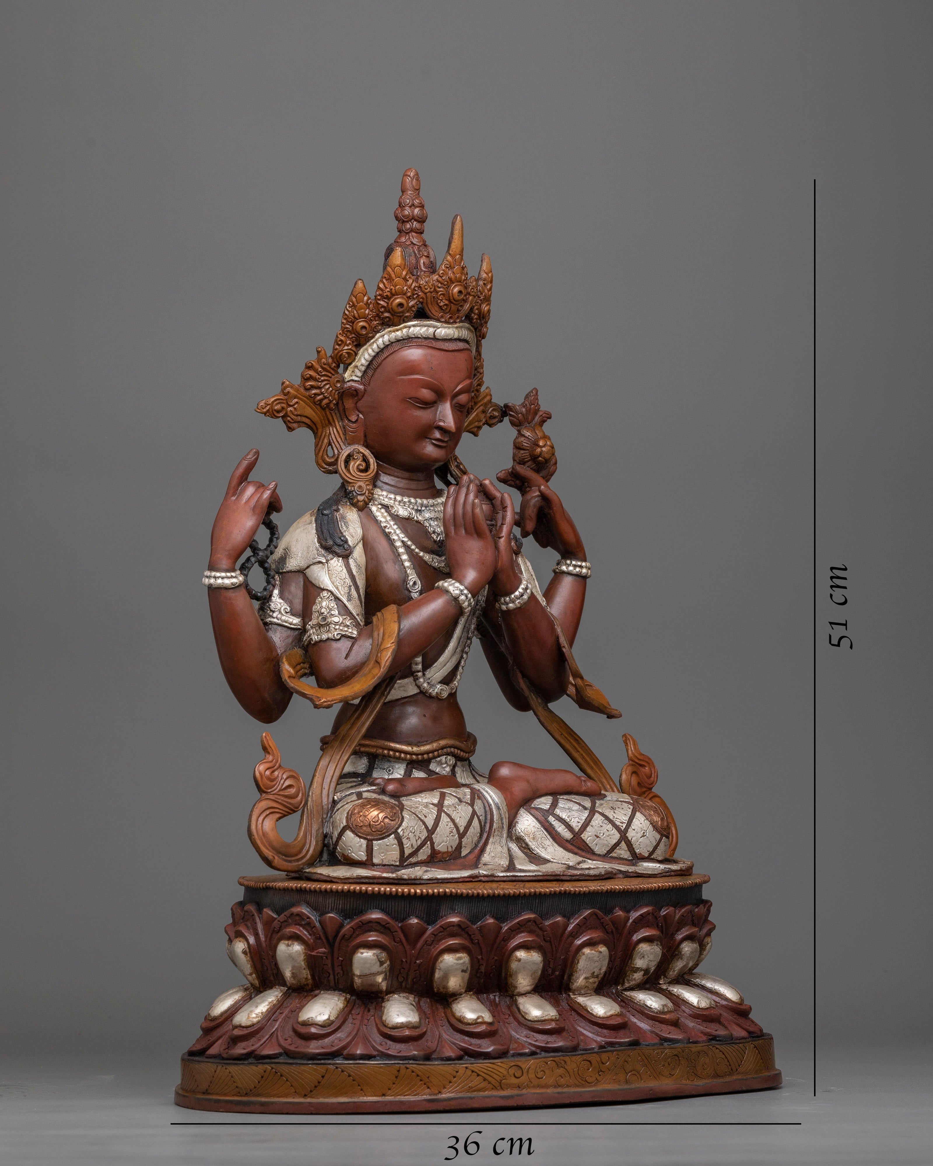 4 armed chenrezig-copper statue
