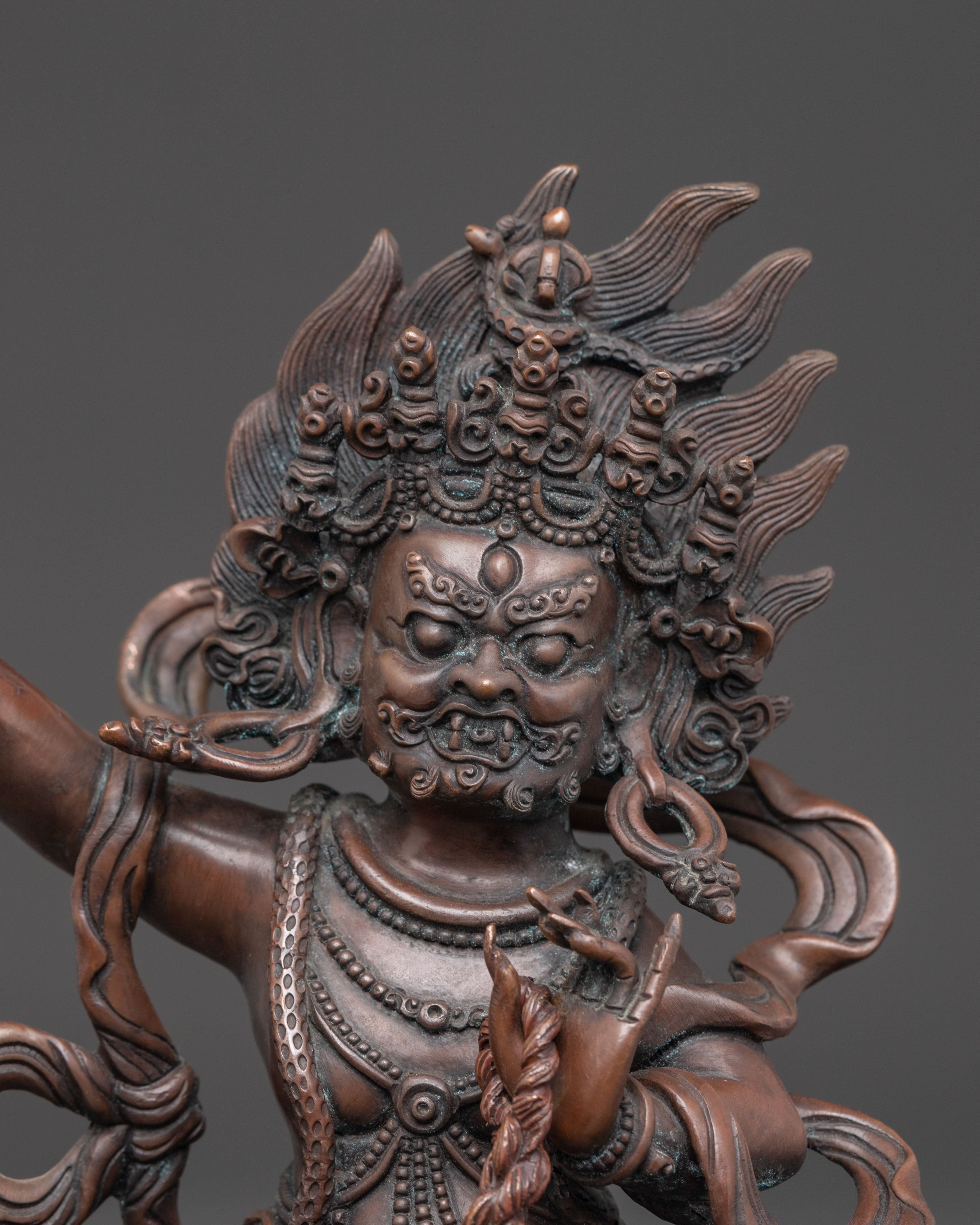 Handmade Copper Statue of Wrathful Bodhisattva Vajrapani | Tibetan Protector Deity