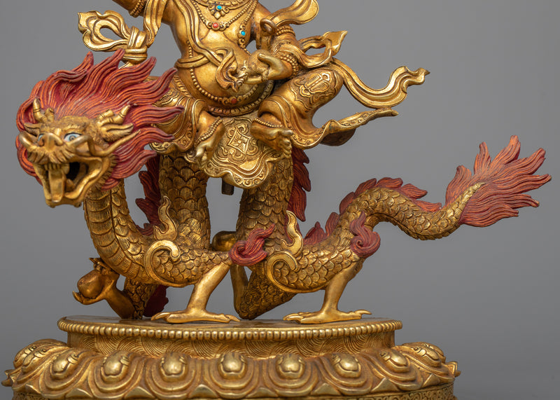 White Dzambhala on Dragon Statue | A Gleaming Symbol of Prosperity