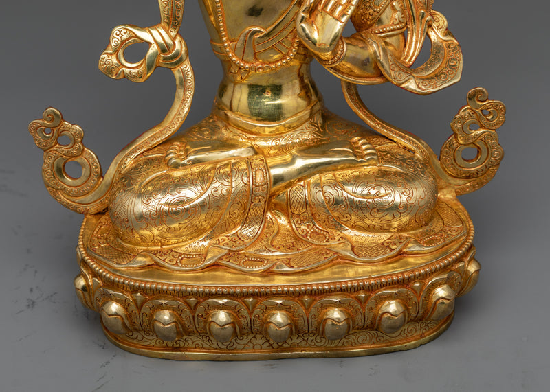 Wisdom Deity Manjushri Statue | A Resplendent Icon of Insight in 24K Gold