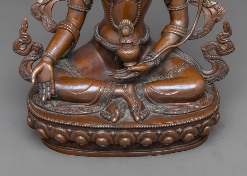 Tibetan Vasudhara Goddess Statue | An Oxidized Copper Icon of Abundance