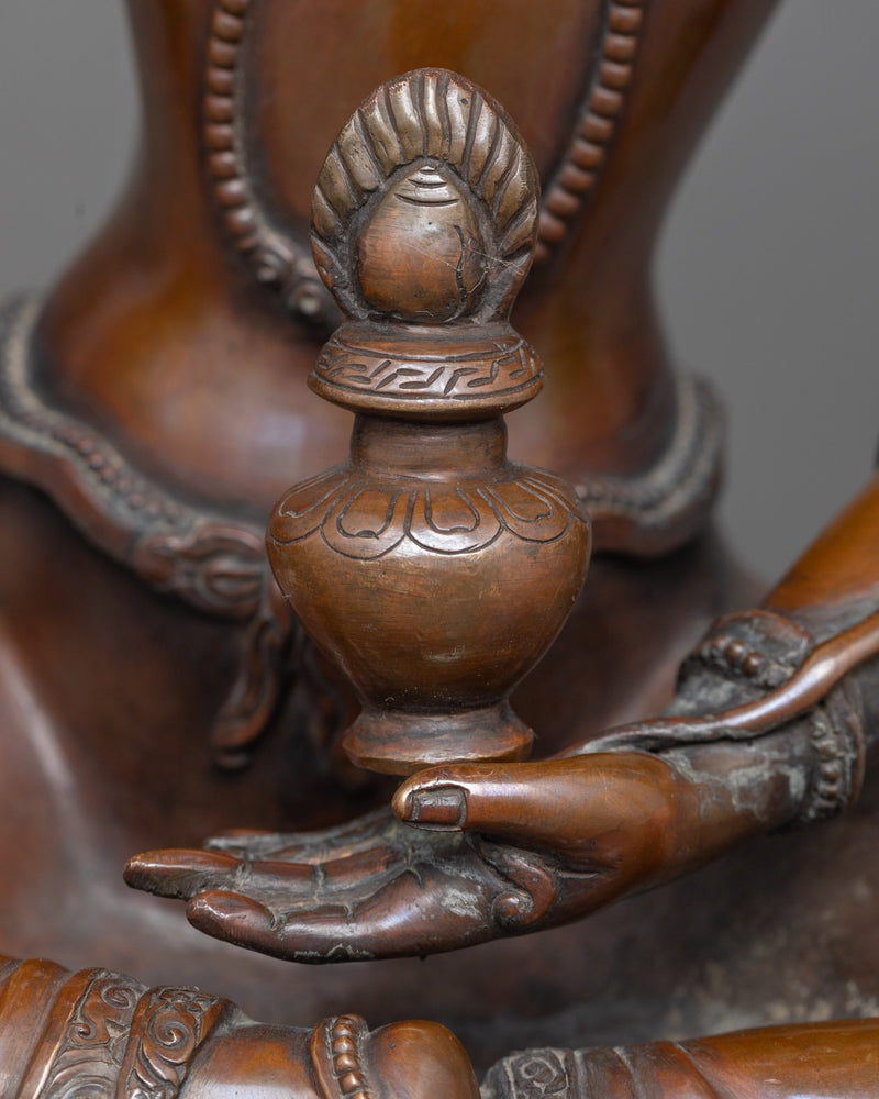 Tibetan Vasudhara Goddess Statue | An Oxidized Copper Icon of Abundance