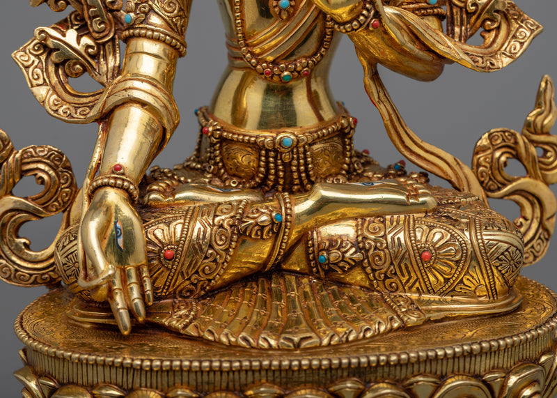 Ethereal White Tara Statue | 24K Gold Gilded Vision of Compassion