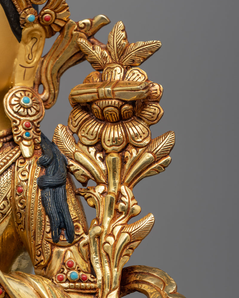 Beautiful Manjushri Statue | Resplendent 24K Gold Gilded Wisdom