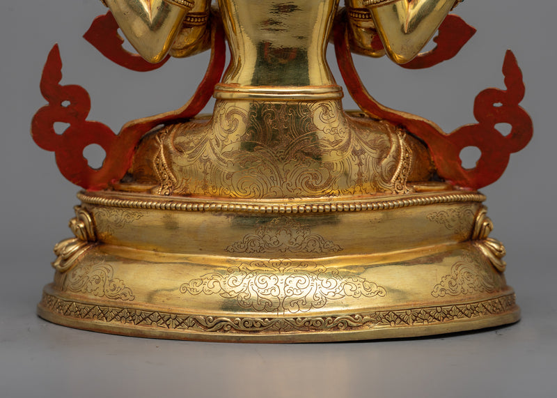 Beautiful Chenrezig Statue | Radiant 24K Gold Gilded Compassion