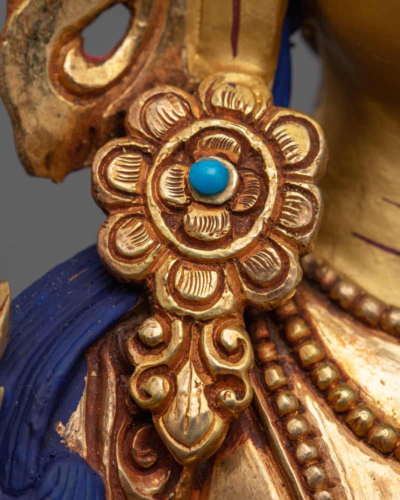 Wisdom Deity Manjushri Statue | Hand Carved Gemstone and 24K Gold Brilliance