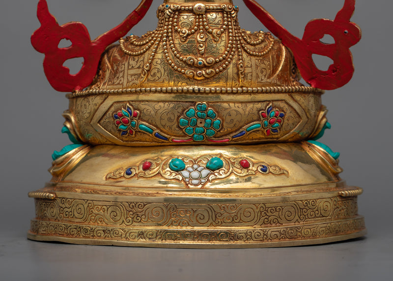 Wisdom Deity Manjushri Statue | Hand Carved Gemstone and 24K Gold Brilliance