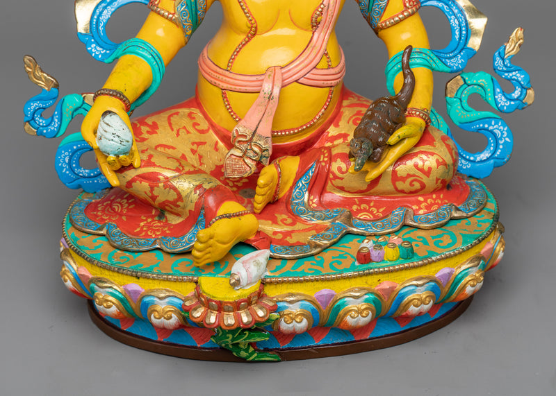 Sacred Dzambhala Wealth Deity Statue | Gold Painted Copper Statue