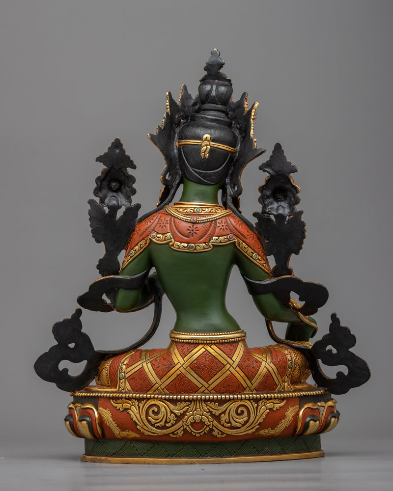 Beautiful Green Tara Statue | 24K Gold Gilded Expression of Compassion