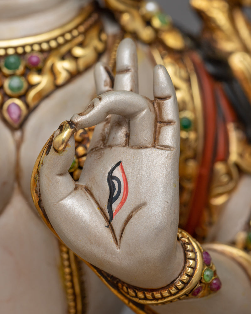 Beautiful White Tara Statue | 24K Gold Gilded Emblem of Serenity