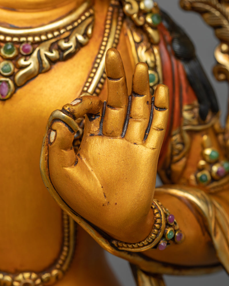 Manjushri Sacred Sculpture | 24K Gold Gilded Embodiment of Wisdom