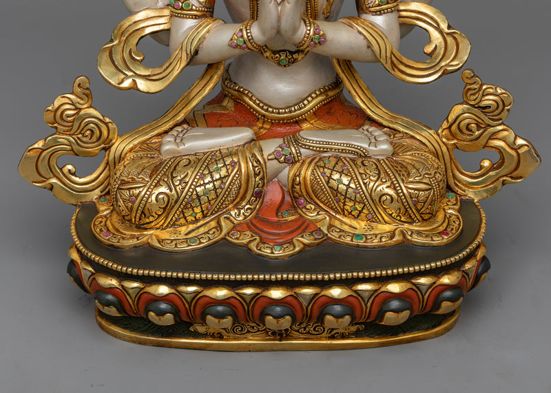 Four-Armed Chenrezig Bodhisattva Statue | 24K Gold Gilded Compassion