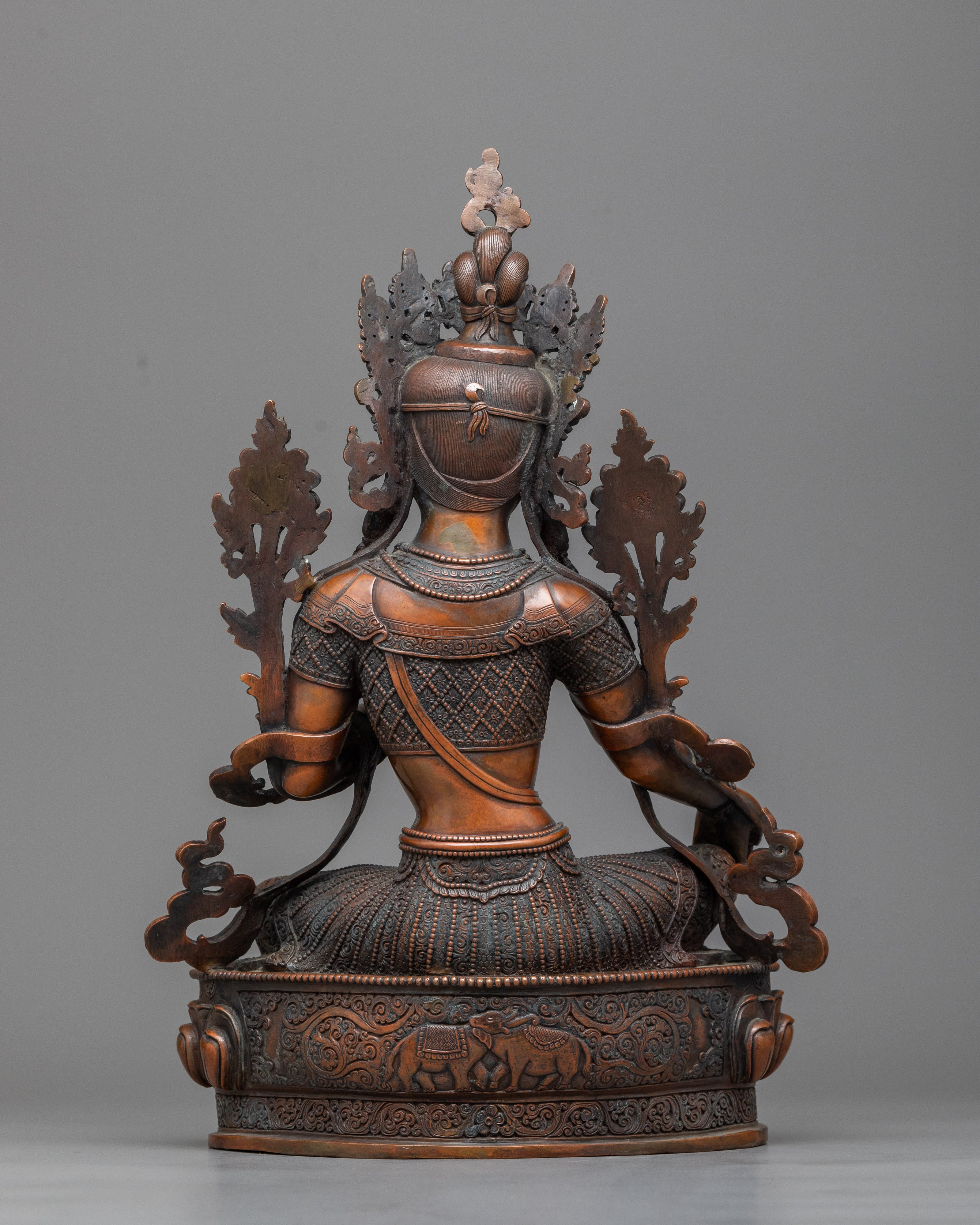 Green Tara Buddha Sculpture | Oxidized Copper Embodiment of Active Compassion