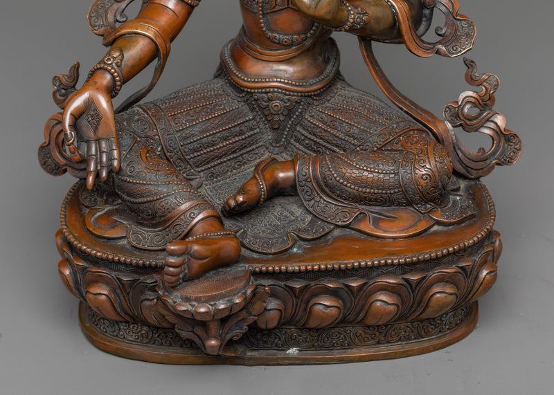 Green Tara Buddha Sculpture | Oxidized Copper Embodiment of Active Compassion