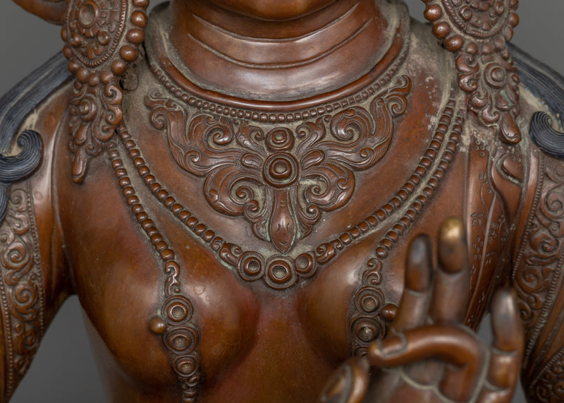 Large Green Tara Statue | Majestic Oxidized Copper Figure of Compassion