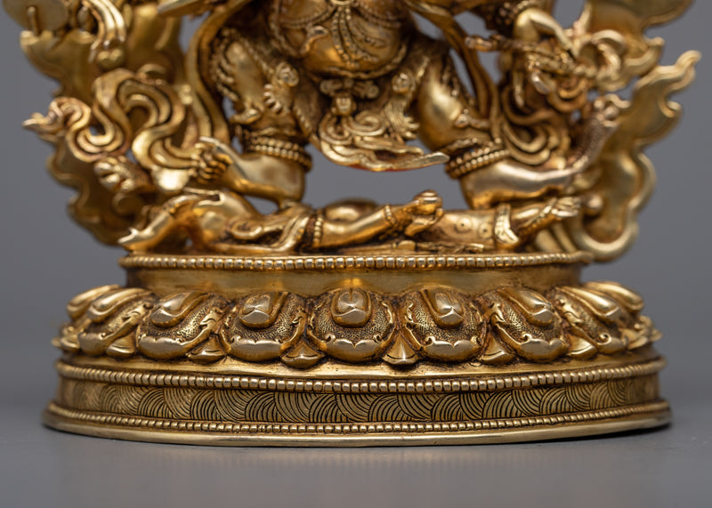 Six-Armed Mahakala Copper Statue | 24K Gold Gilded Protector Deity