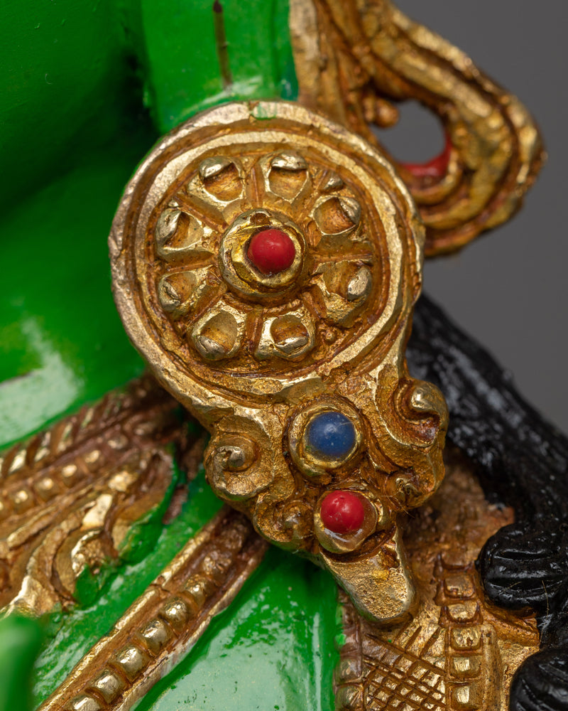 Green Tara Painted Sculpture | 24K Gold Gilded Emblem of Compassionate Action