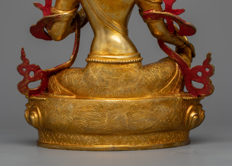 Arya Green Tara Bodhisattva Statue | 24K Gold Gilded Emblem of Active Compassion