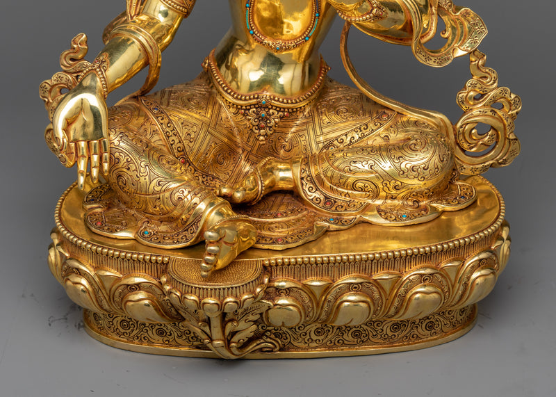 Green Tara Golden Sculpture | Triple-Layered 24K Gold Gilded Masterpiece
