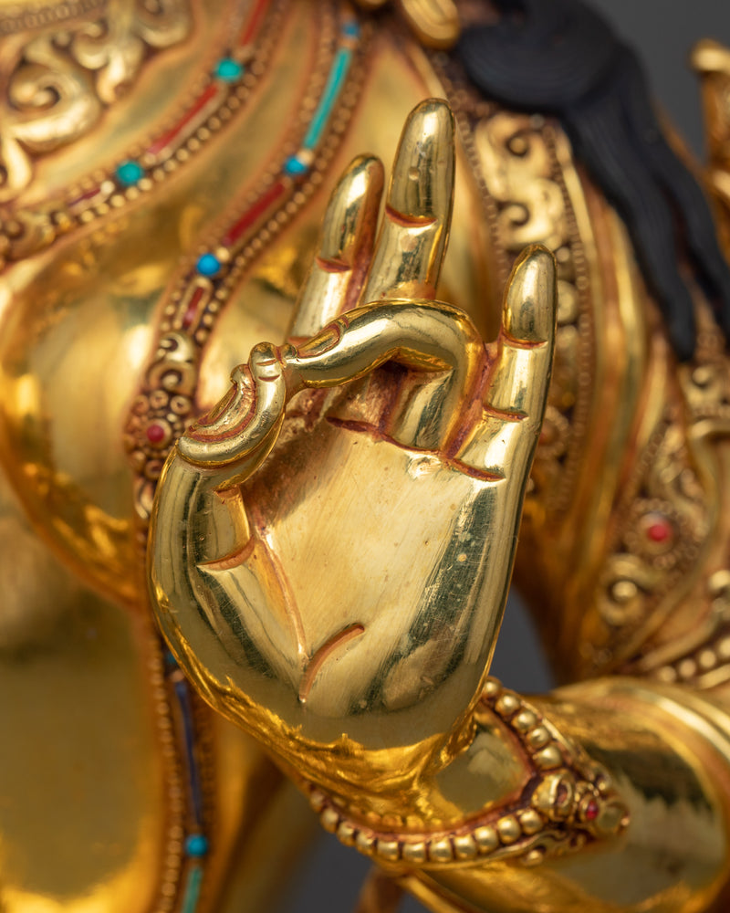 Green Tara Golden Sculpture | Triple-Layered 24K Gold Gilded Masterpiece