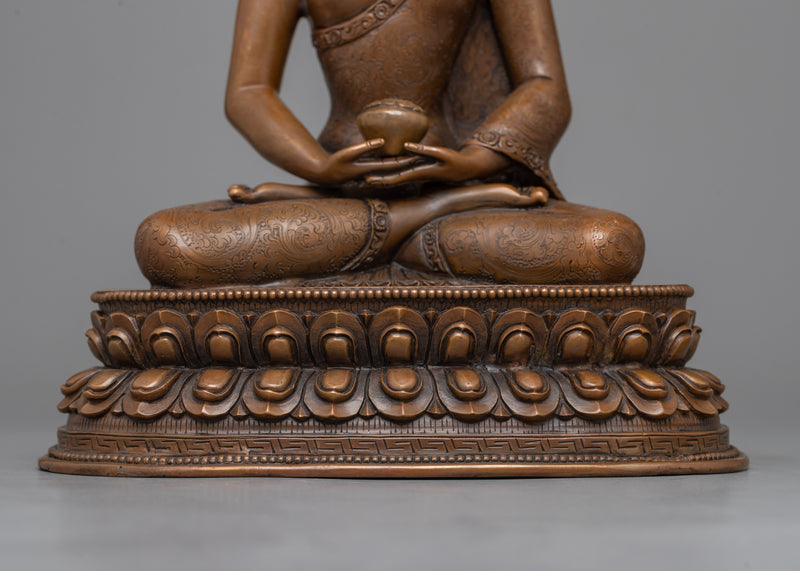 Crown Buddha Amitabha Statue | Oxidized Copper Embodiment of Infinite Light
