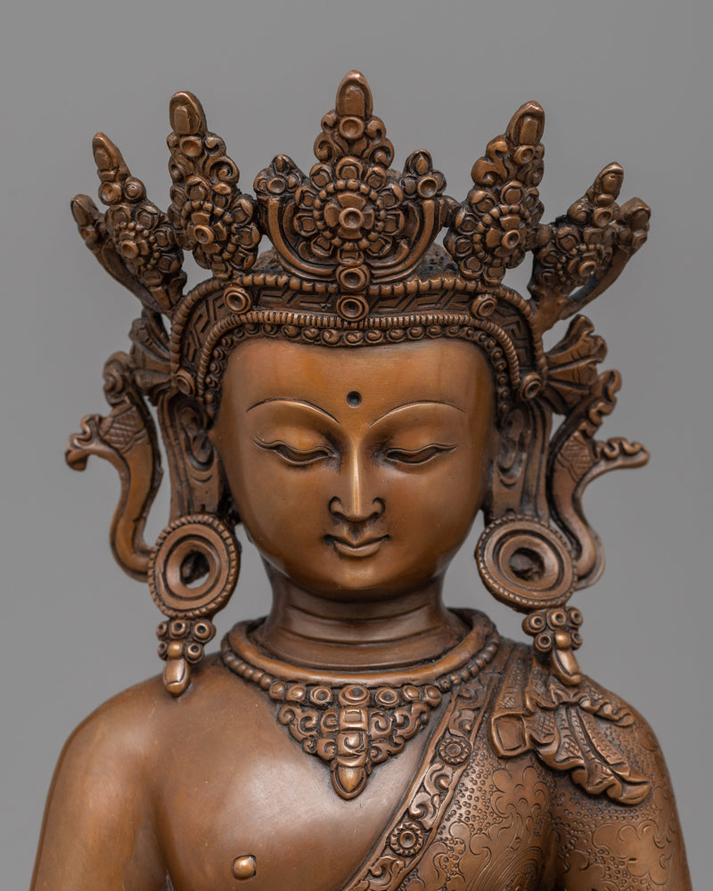 Crown Buddha Amitabha Statue | Oxidized Copper Embodiment of Infinite Light