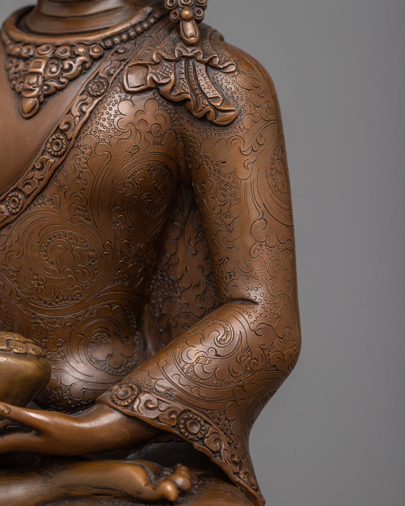 Crown Buddha Amitabha Statue | Oxidized Copper Embodiment of Infinite Light