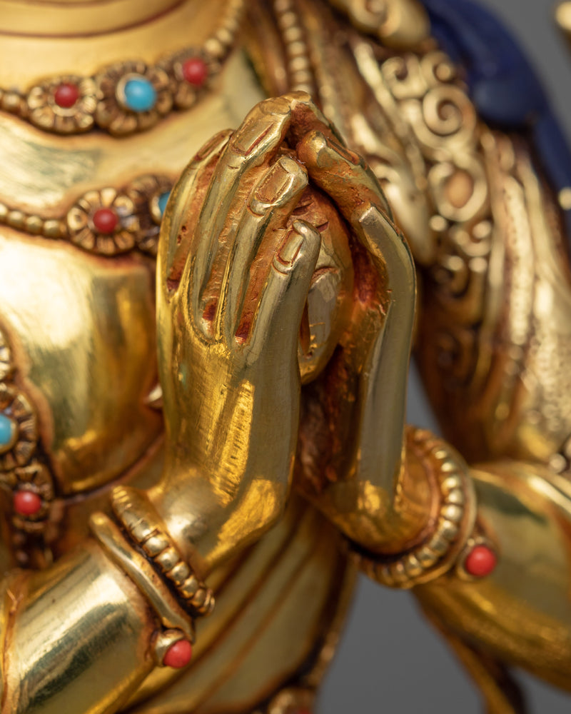 4-Armed Bodhisattva Chenrezig Statue | 24K Gold Gilded Beacon of Compassion