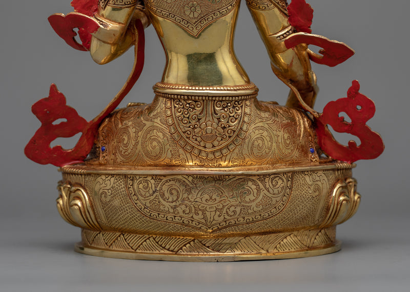 White Tara Golden Sculpture | 24K Gold Gilded Emblem of Compassion and Longevity